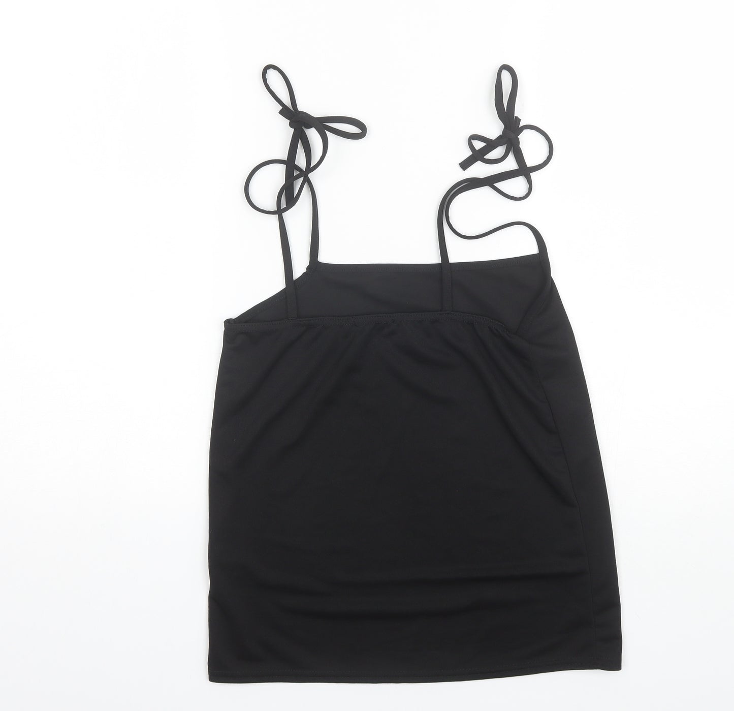 PRETTYLITTLETHING Womens Black  Polyester Camisole Blouse Size 10 Round Neck