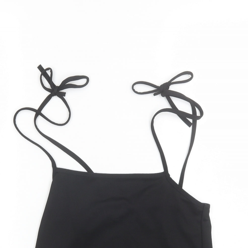 PRETTYLITTLETHING Womens Black  Polyester Camisole Blouse Size 10 Round Neck