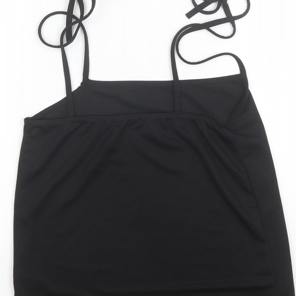 PRETTYLITTLETHING Womens Black  Polyester Camisole Blouse Size 10 Round Neck