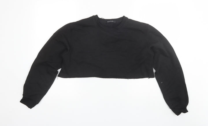 PRETTYLITTLETHING Womens Black Round Neck  Cotton Pullover Jumper Size M   - Cropped