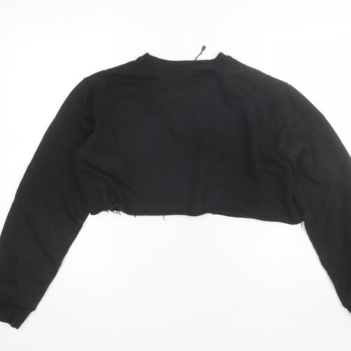 PRETTYLITTLETHING Womens Black Round Neck  Cotton Pullover Jumper Size M   - Cropped