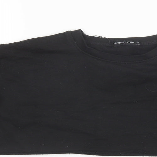 PRETTYLITTLETHING Womens Black Round Neck  Cotton Pullover Jumper Size M   - Cropped