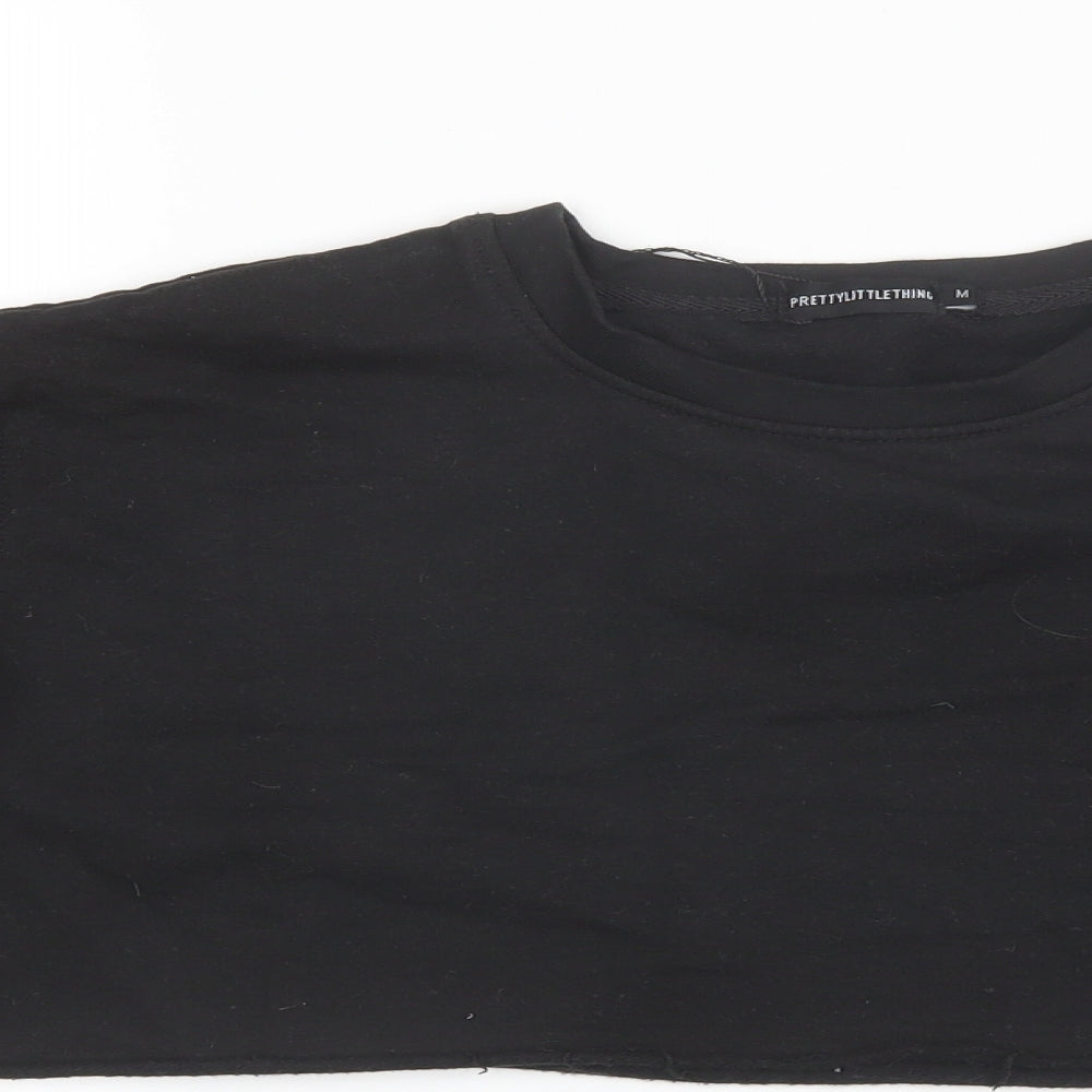 PRETTYLITTLETHING Womens Black Round Neck  Cotton Pullover Jumper Size M   - Cropped