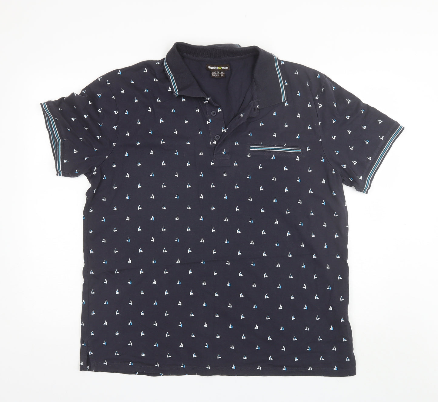 Atlas for Men Mens Blue  Cotton  Polo Size XL Collared