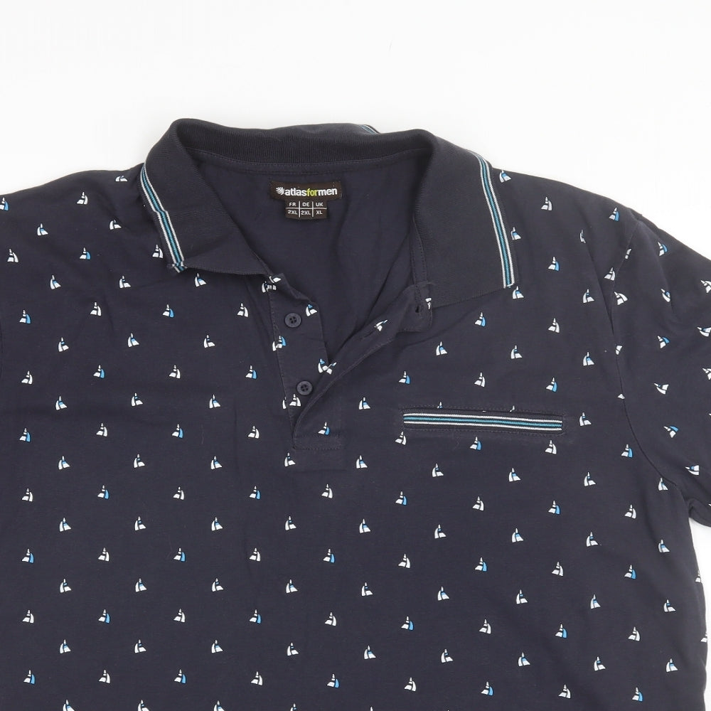 Atlas for Men Mens Blue  Cotton  Polo Size XL Collared