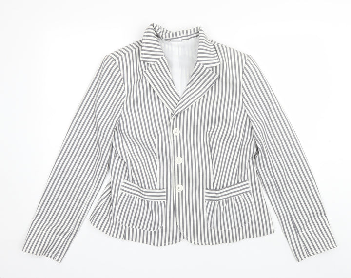 Damart Womens Grey Striped Jacket Blazer Size 16