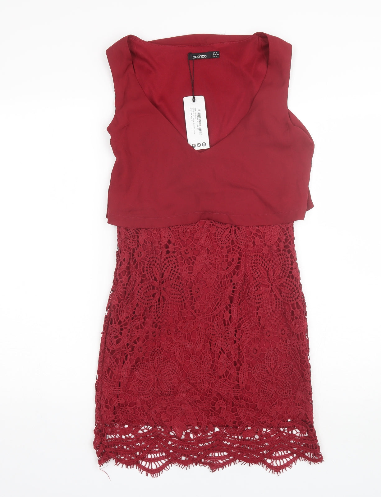Boohoo Womens Red  Polyester Shift  Size 8  V-Neck