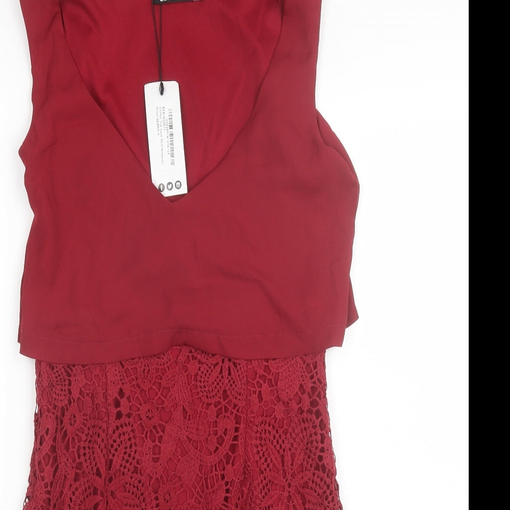 Boohoo Womens Red  Polyester Shift  Size 8  V-Neck