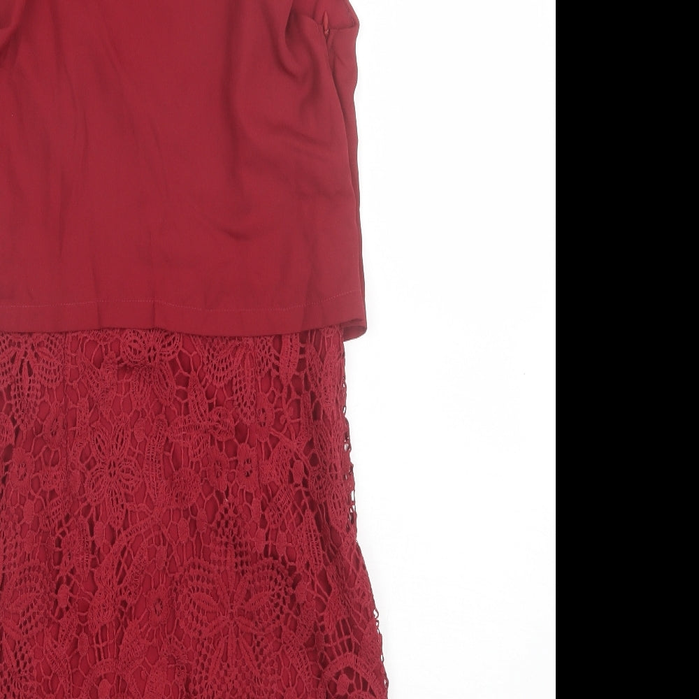 Boohoo Womens Red  Polyester Shift  Size 8  V-Neck
