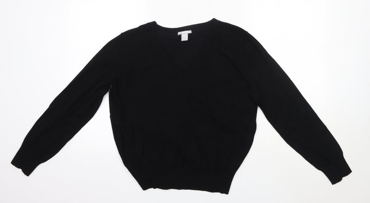 H&M Mens Black V-Neck Viscose Pullover Jumper Size M