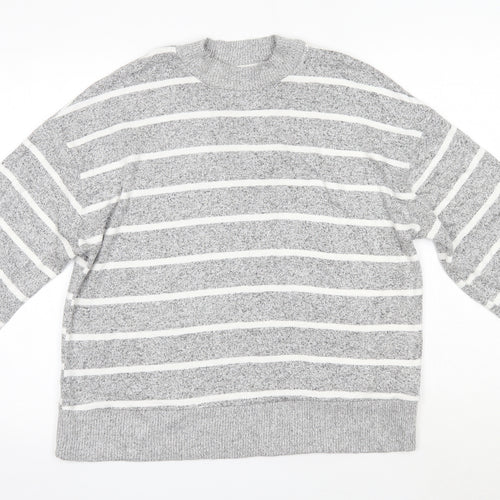 M&S Womens Grey Round Neck Striped Viscose Pullover Jumper Size 12   - The Lounge Edit