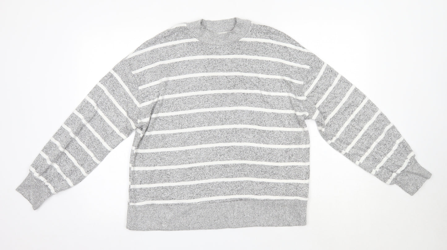 M&S Womens Grey Round Neck Striped Viscose Pullover Jumper Size 12   - The Lounge Edit
