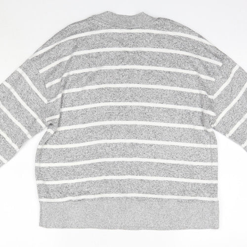 M&S Womens Grey Round Neck Striped Viscose Pullover Jumper Size 12   - The Lounge Edit