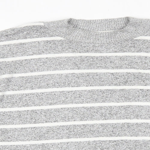 M&S Womens Grey Round Neck Striped Viscose Pullover Jumper Size 12   - The Lounge Edit