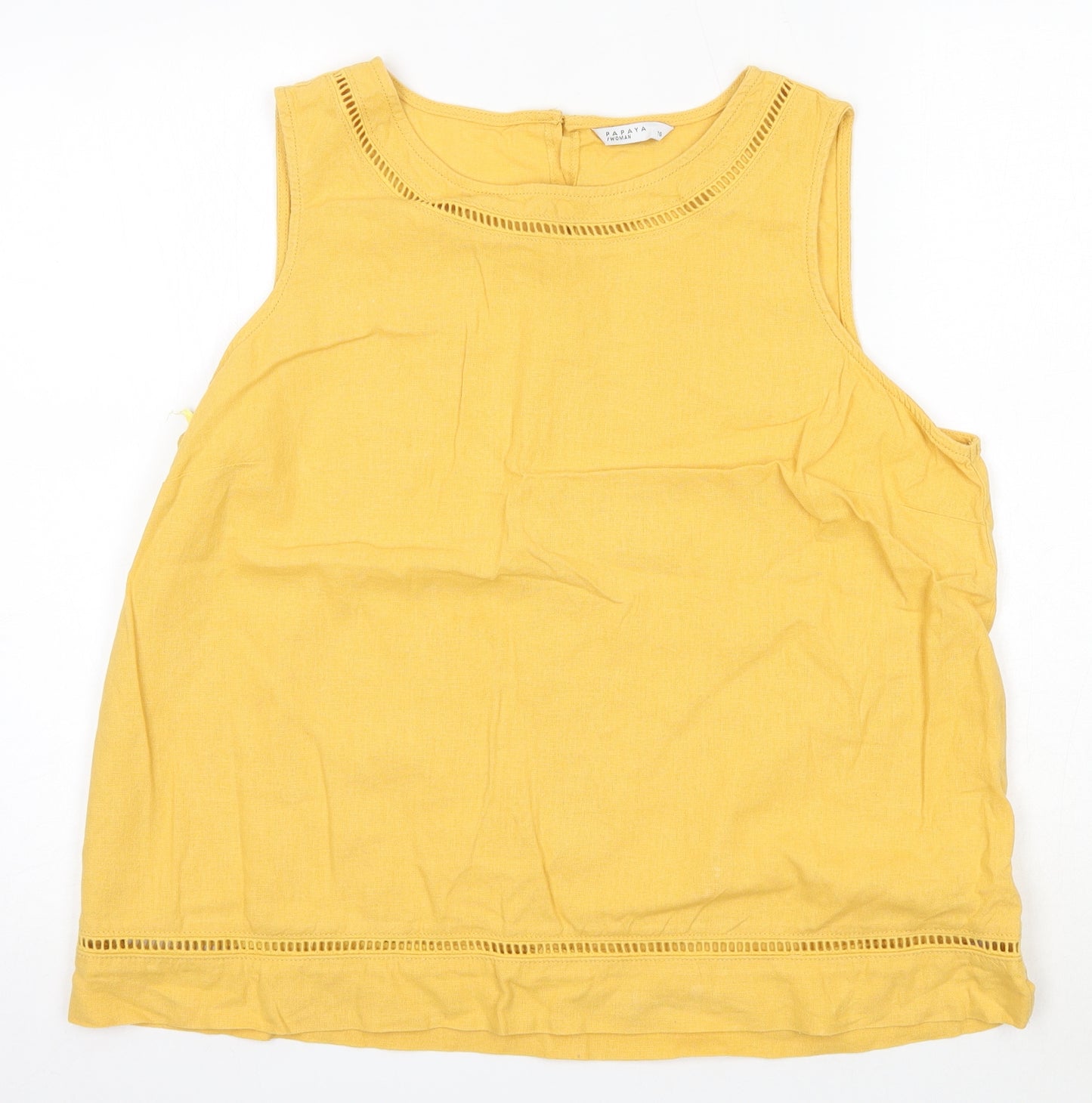 Matalan Womens Yellow  Linen Basic Blouse Size 16 Round Neck