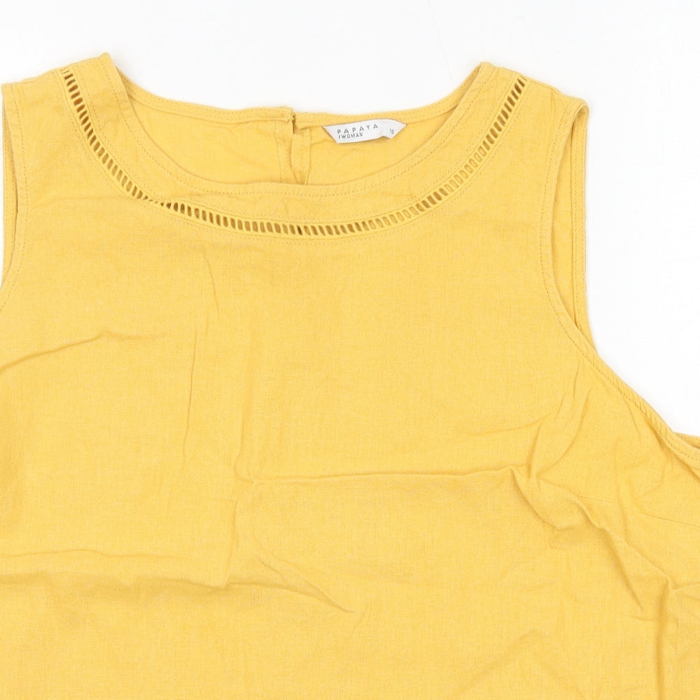 Matalan Womens Yellow  Linen Basic Blouse Size 16 Round Neck