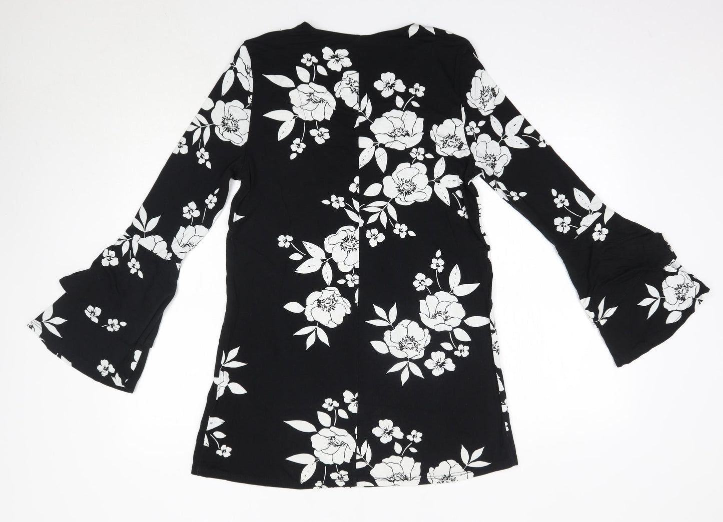 George Womens Black Floral Viscose Basic Blouse Size 10 V-Neck