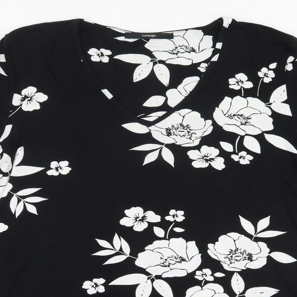 George Womens Black Floral Viscose Basic Blouse Size 10 V-Neck