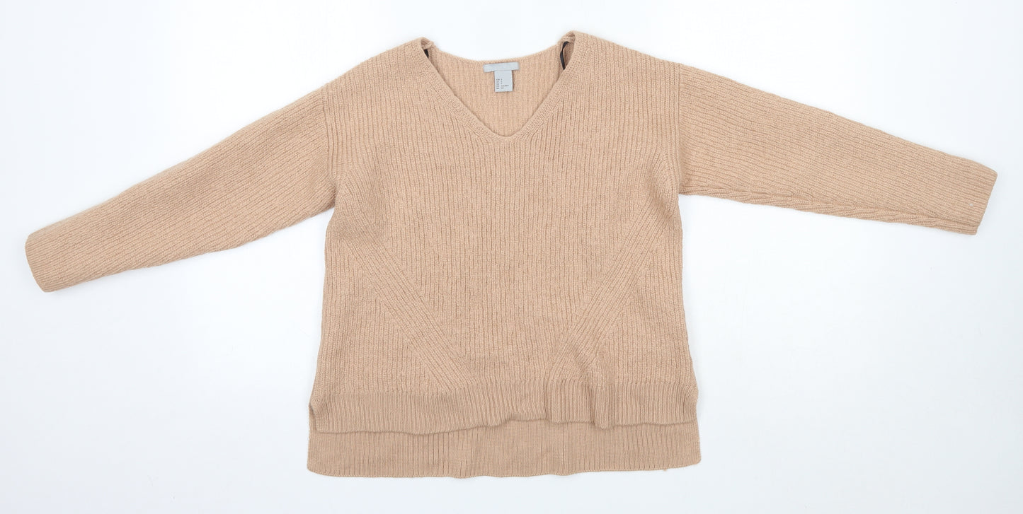 H&M Womens Pink V-Neck  Acrylic Pullover Jumper Size S