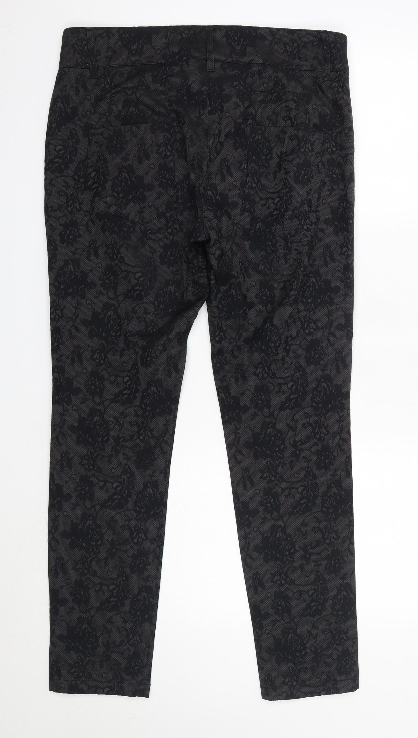 NEXT Womens Black Floral Cotton Trousers  Size 14 L29 in Regular
