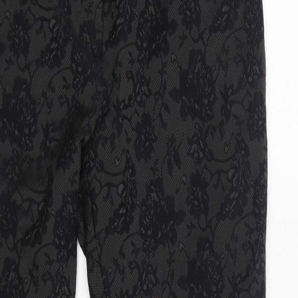 NEXT Womens Black Floral Cotton Trousers  Size 14 L29 in Regular