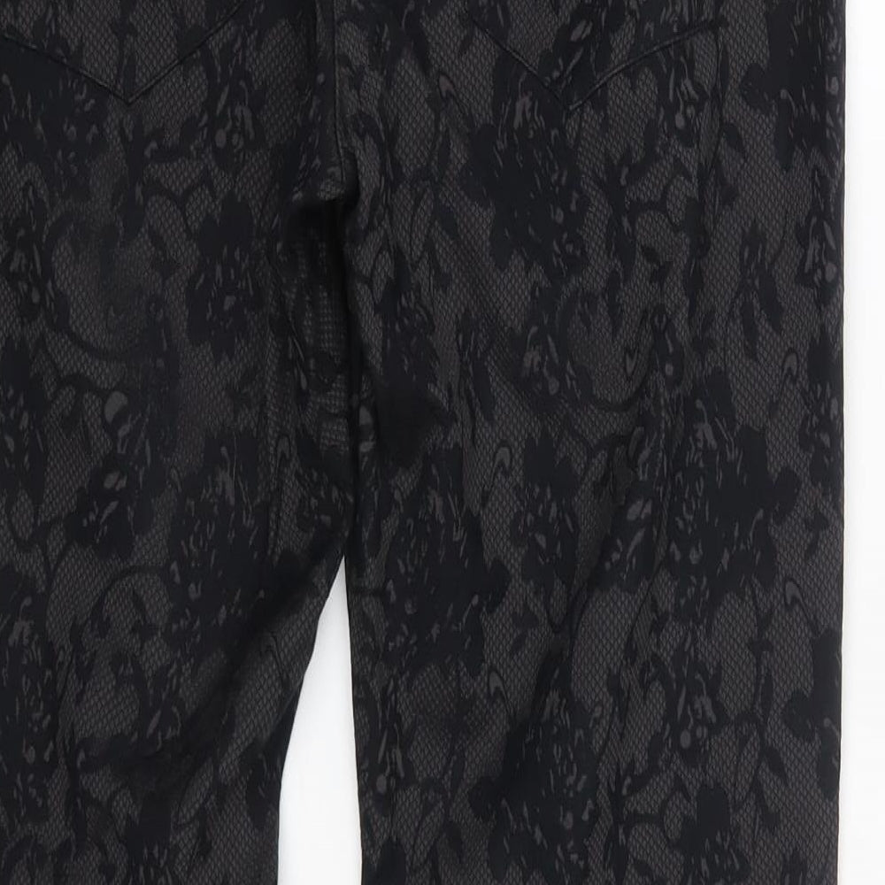 NEXT Womens Black Floral Cotton Trousers  Size 14 L29 in Regular