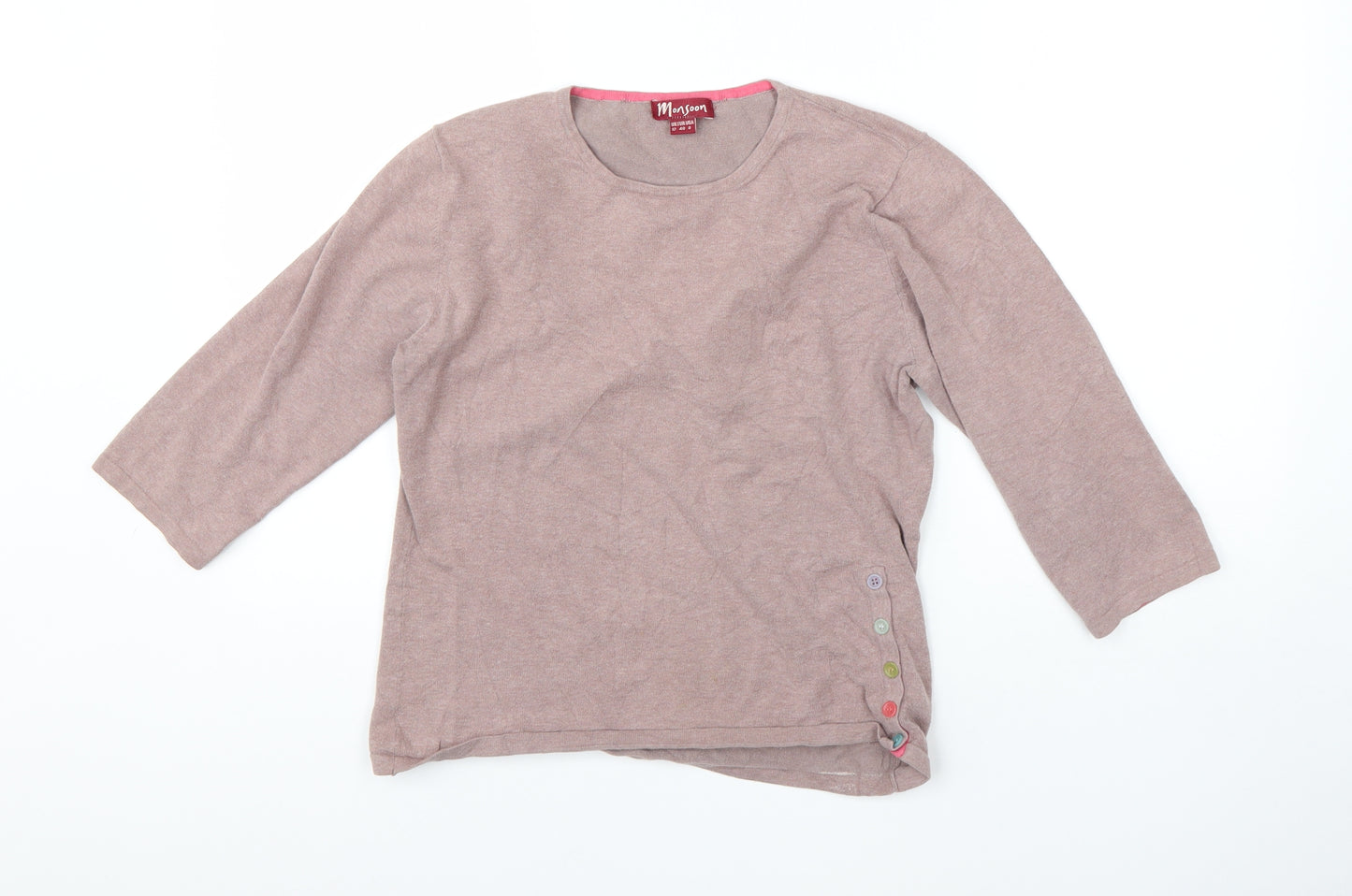 Monsoon Womens Pink Round Neck  Cotton Pullover Jumper Size 12