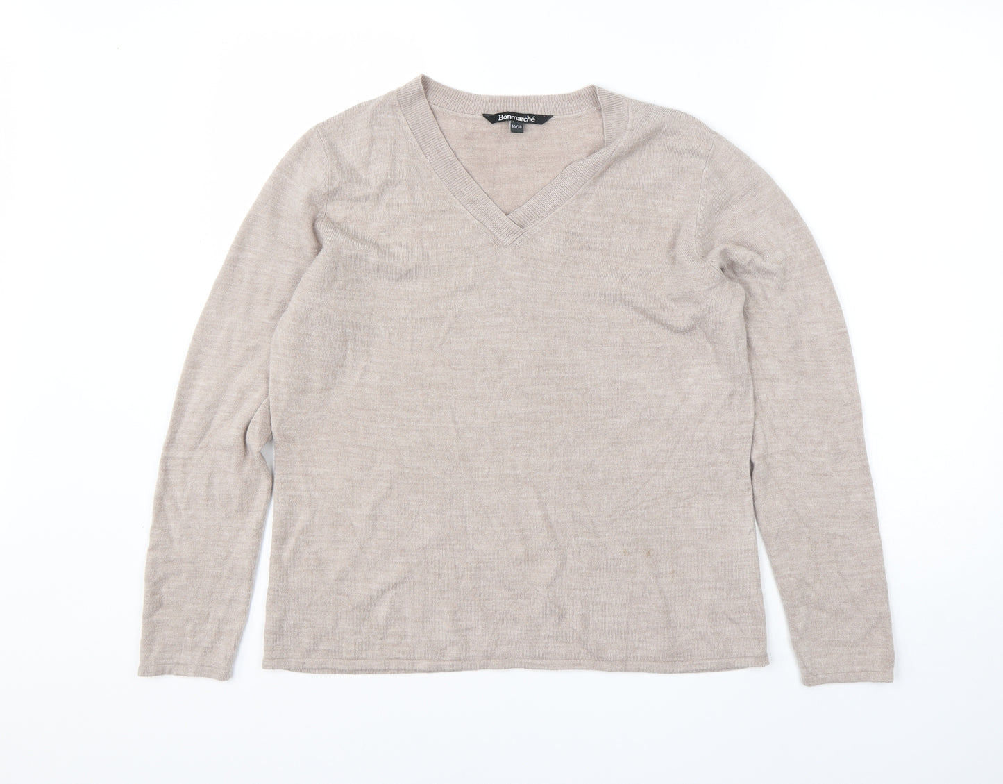 Bonmarché Womens Beige V-Neck  Acrylic Pullover Jumper Size 18