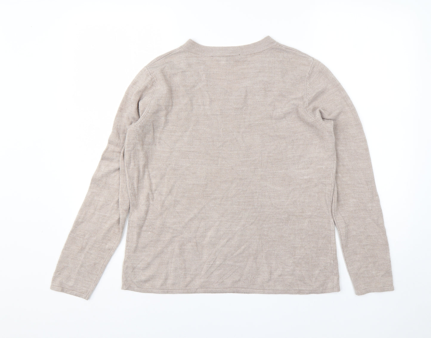 Bonmarché Womens Beige V-Neck  Acrylic Pullover Jumper Size 18