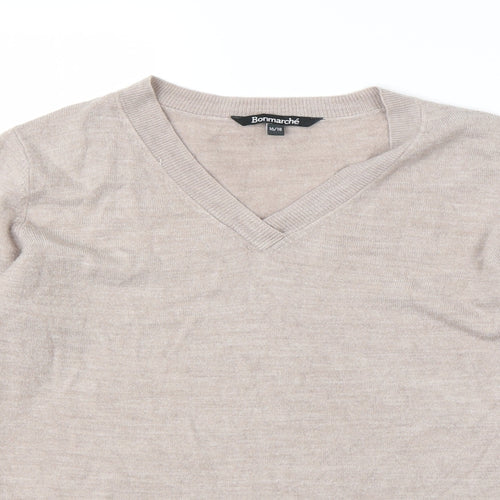 Bonmarché Womens Beige V-Neck  Acrylic Pullover Jumper Size 18