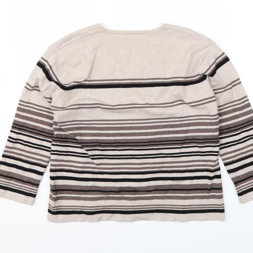 Viz-A-Viz Womens Brown V-Neck Striped Viscose Pullover Jumper Size 16