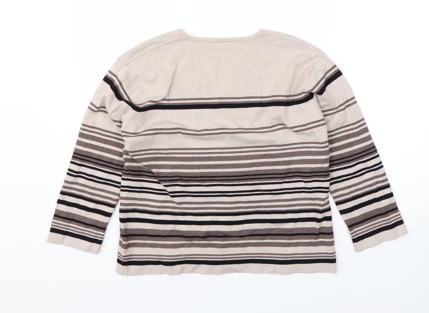 Viz-A-Viz Womens Brown V-Neck Striped Viscose Pullover Jumper Size 16