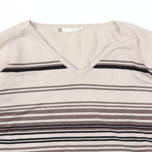Viz-A-Viz Womens Brown V-Neck Striped Viscose Pullover Jumper Size 16