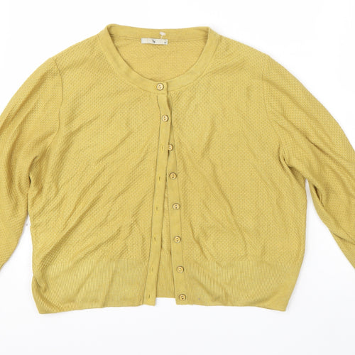 TU Womens Yellow Round Neck  Acrylic Cardigan Jumper Size 16