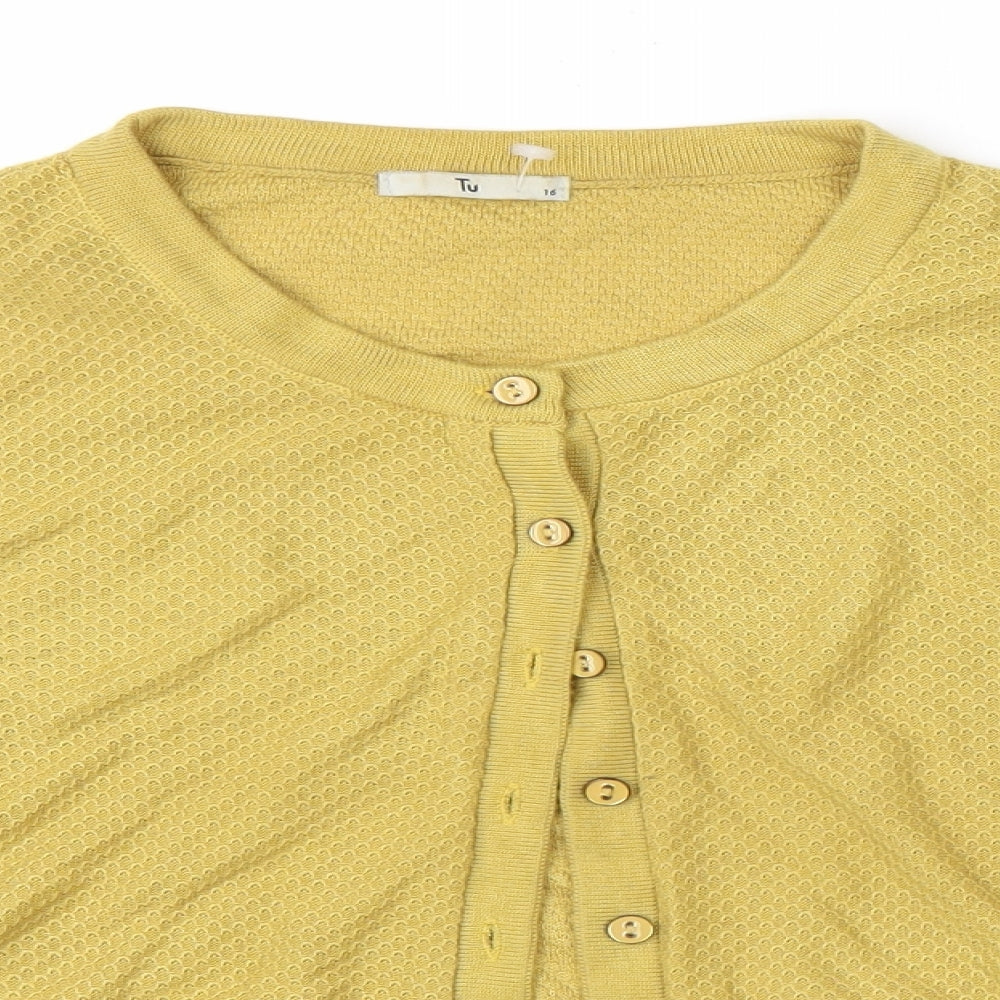 TU Womens Yellow Round Neck  Acrylic Cardigan Jumper Size 16