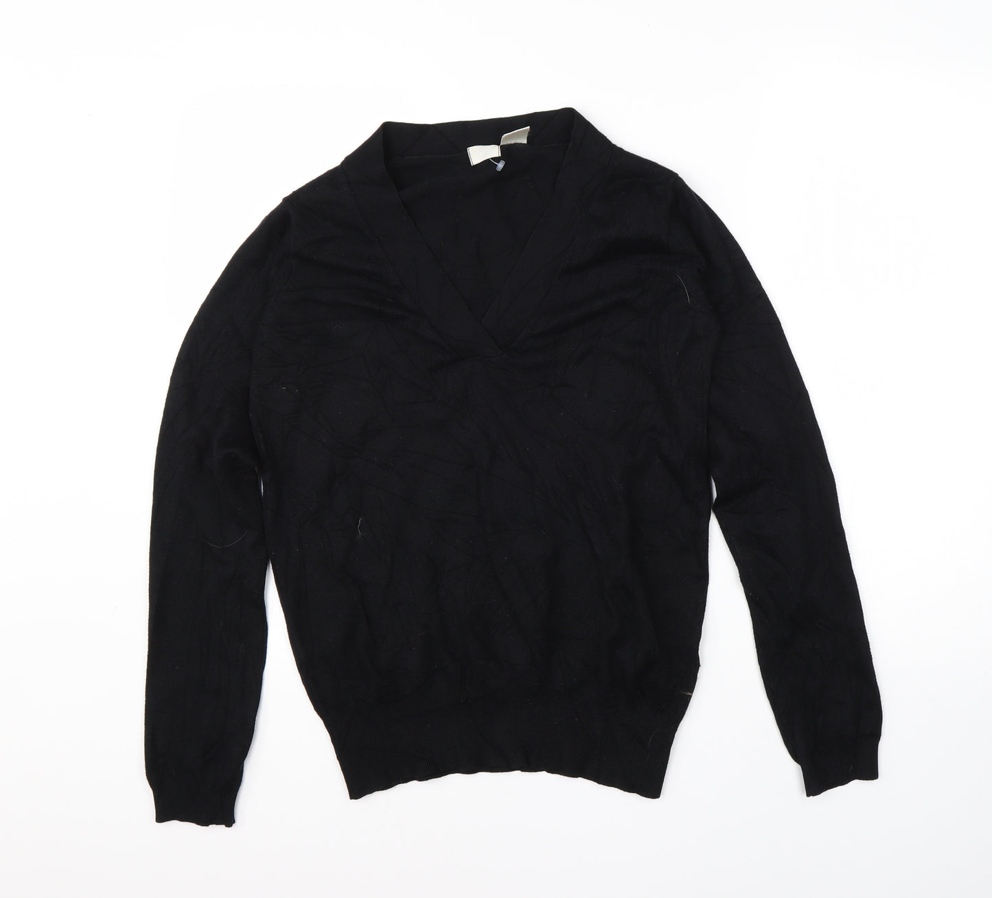 Preworn Womens Black V-Neck  Viscose Pullover Jumper Size 12