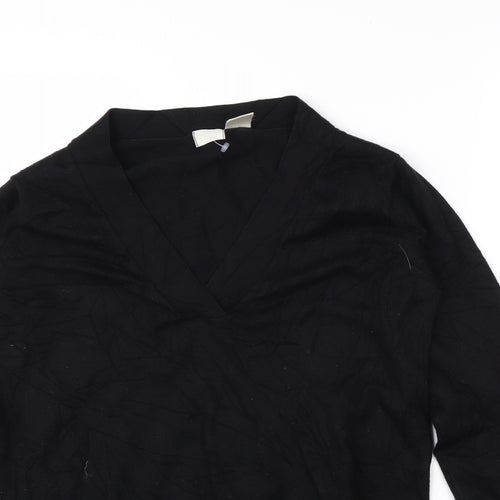 Preworn Womens Black V-Neck  Viscose Pullover Jumper Size 12