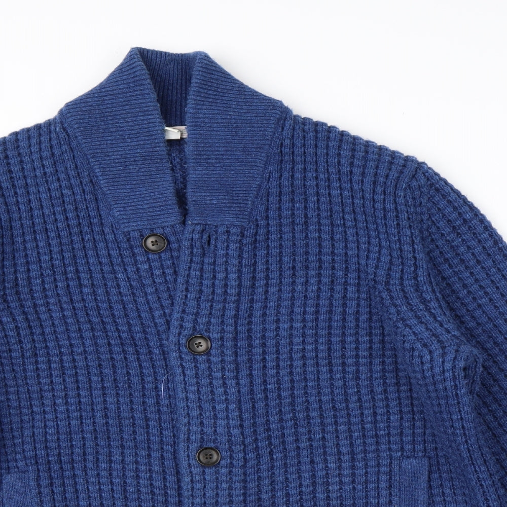 Gap Mens Blue High Neck  Wool Cardigan Jumper Size XL