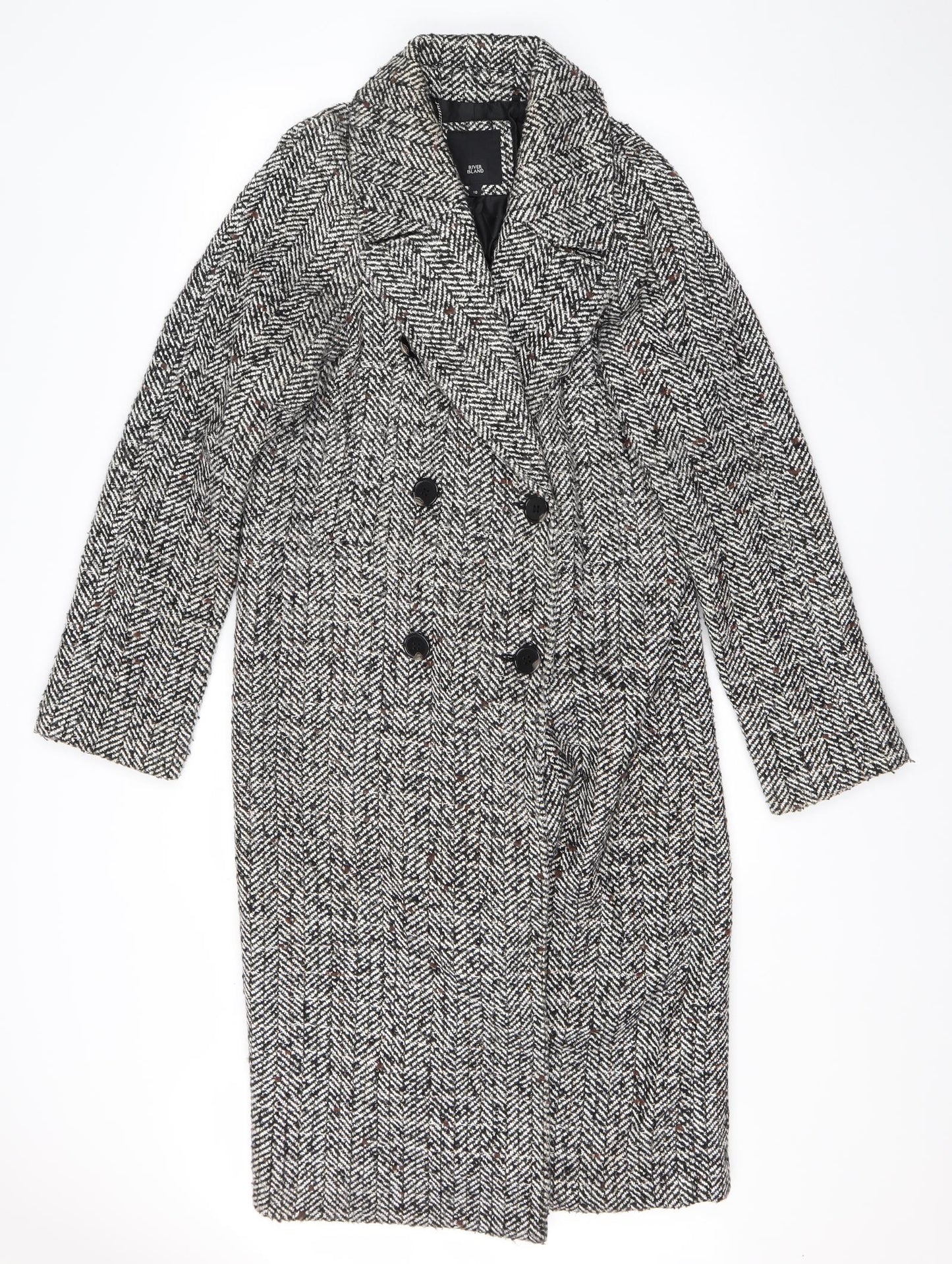 River Island Womens Black Striped  Overcoat Coat Size 10