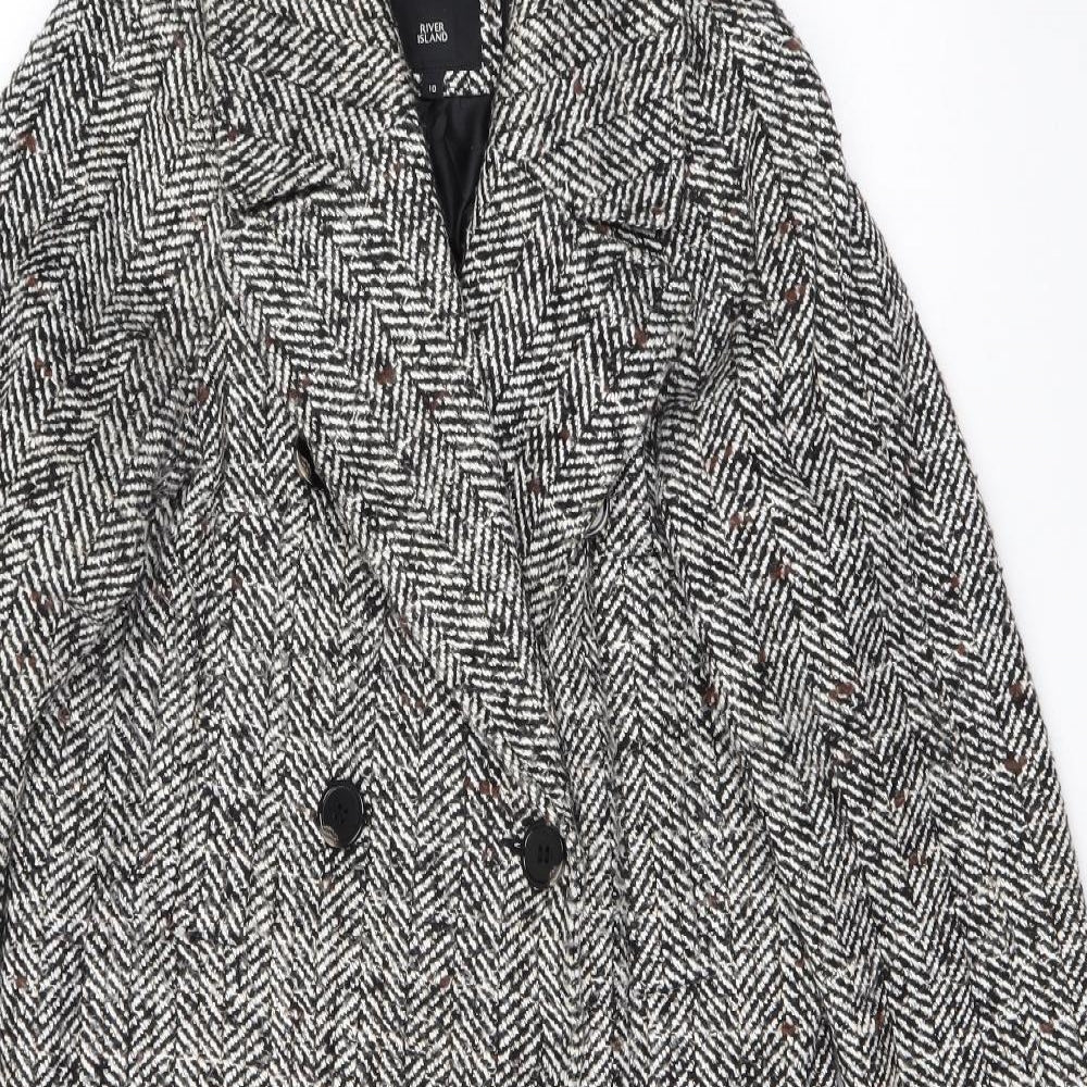 River Island Womens Black Striped  Overcoat Coat Size 10