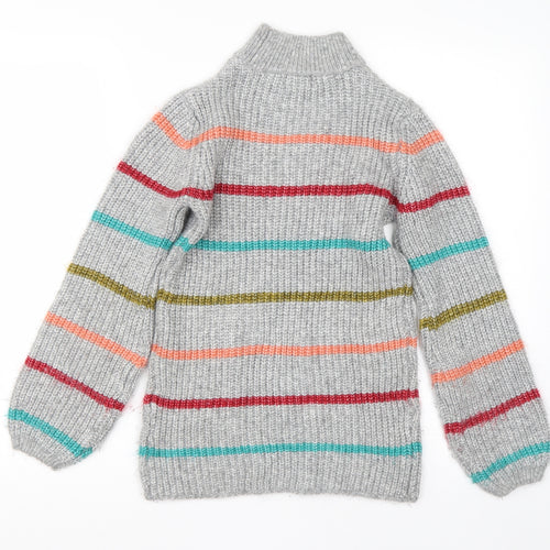 Papaya Womens Grey High Neck Striped Acrylic Pullover Jumper Size XS