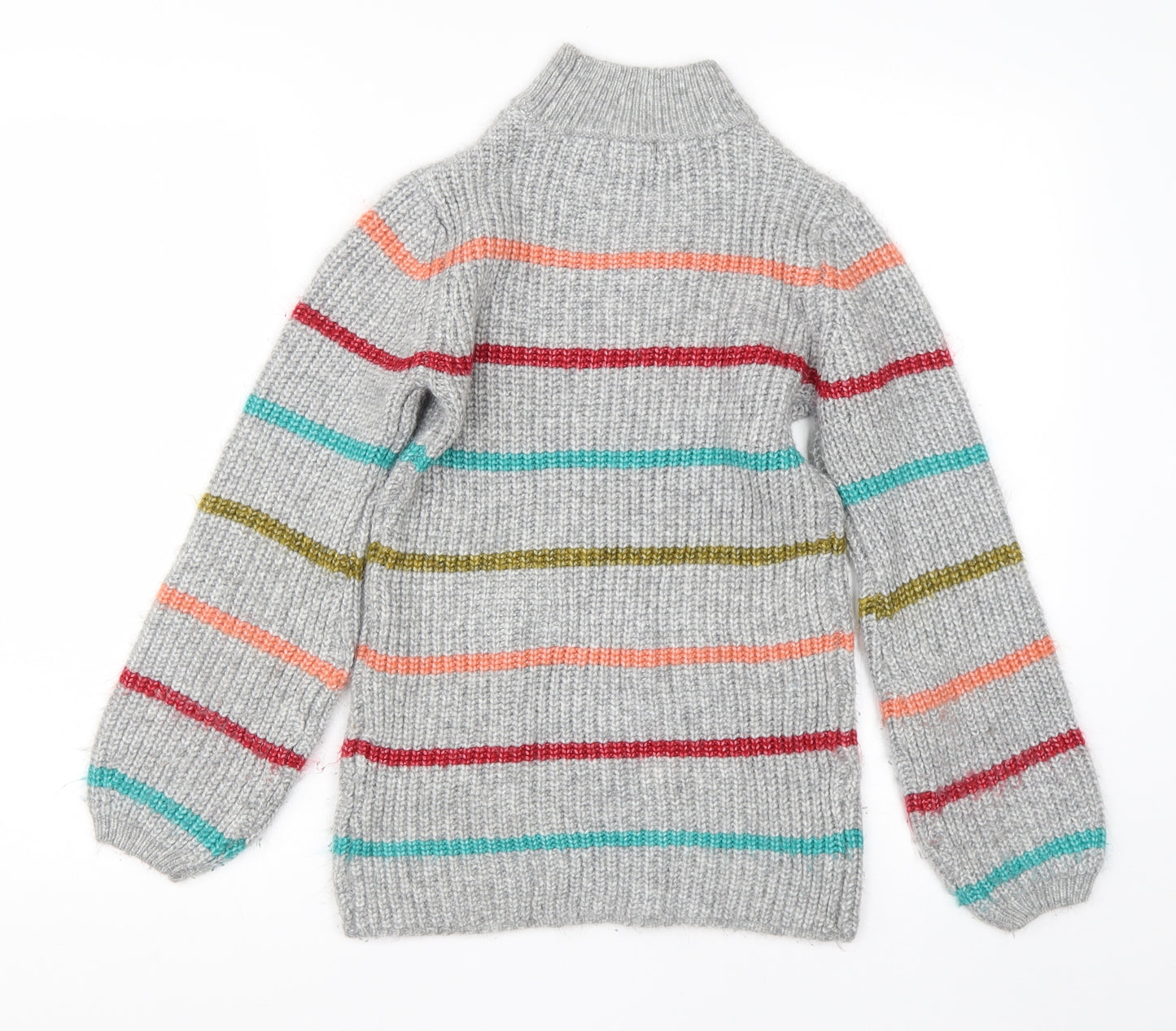 Papaya Womens Grey High Neck Striped Acrylic Pullover Jumper Size XS