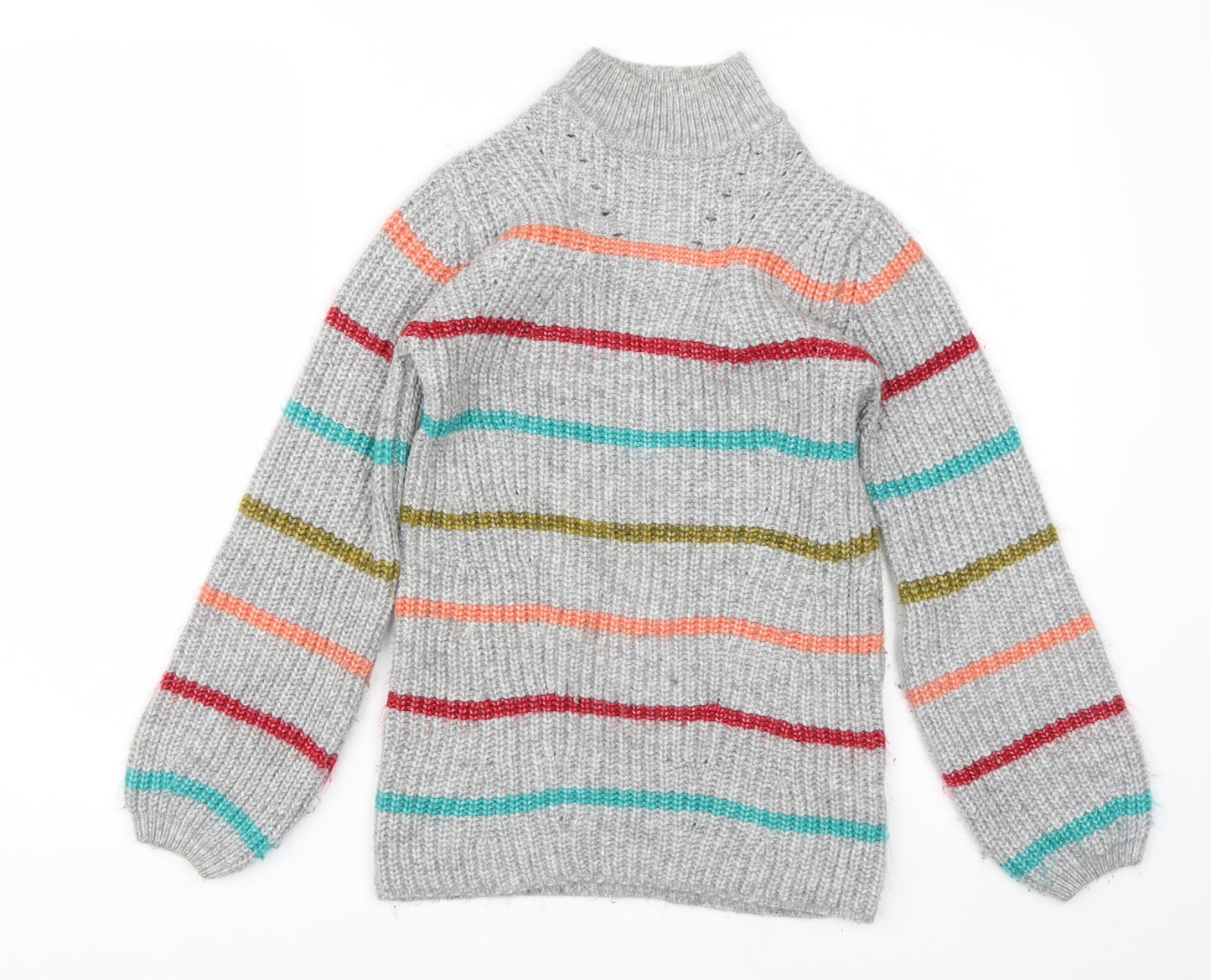 Papaya Womens Grey High Neck Striped Acrylic Pullover Jumper Size XS
