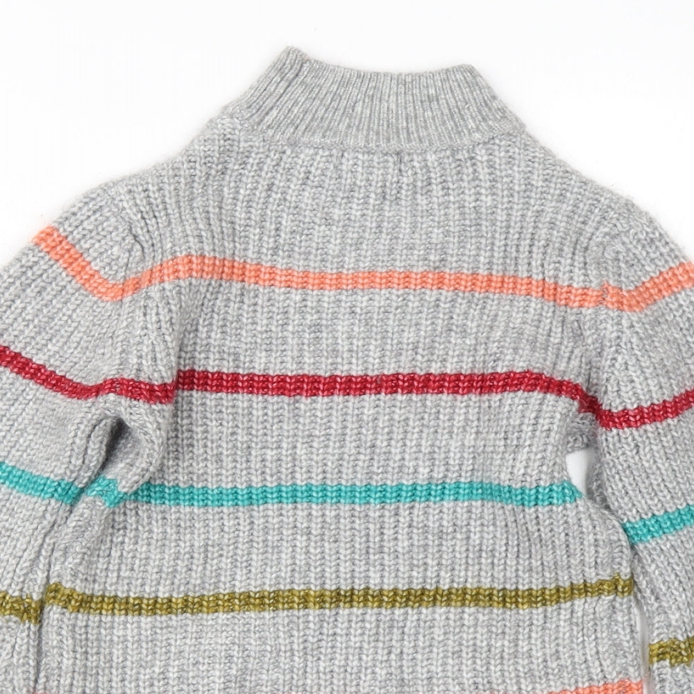 Papaya Womens Grey High Neck Striped Acrylic Pullover Jumper Size XS