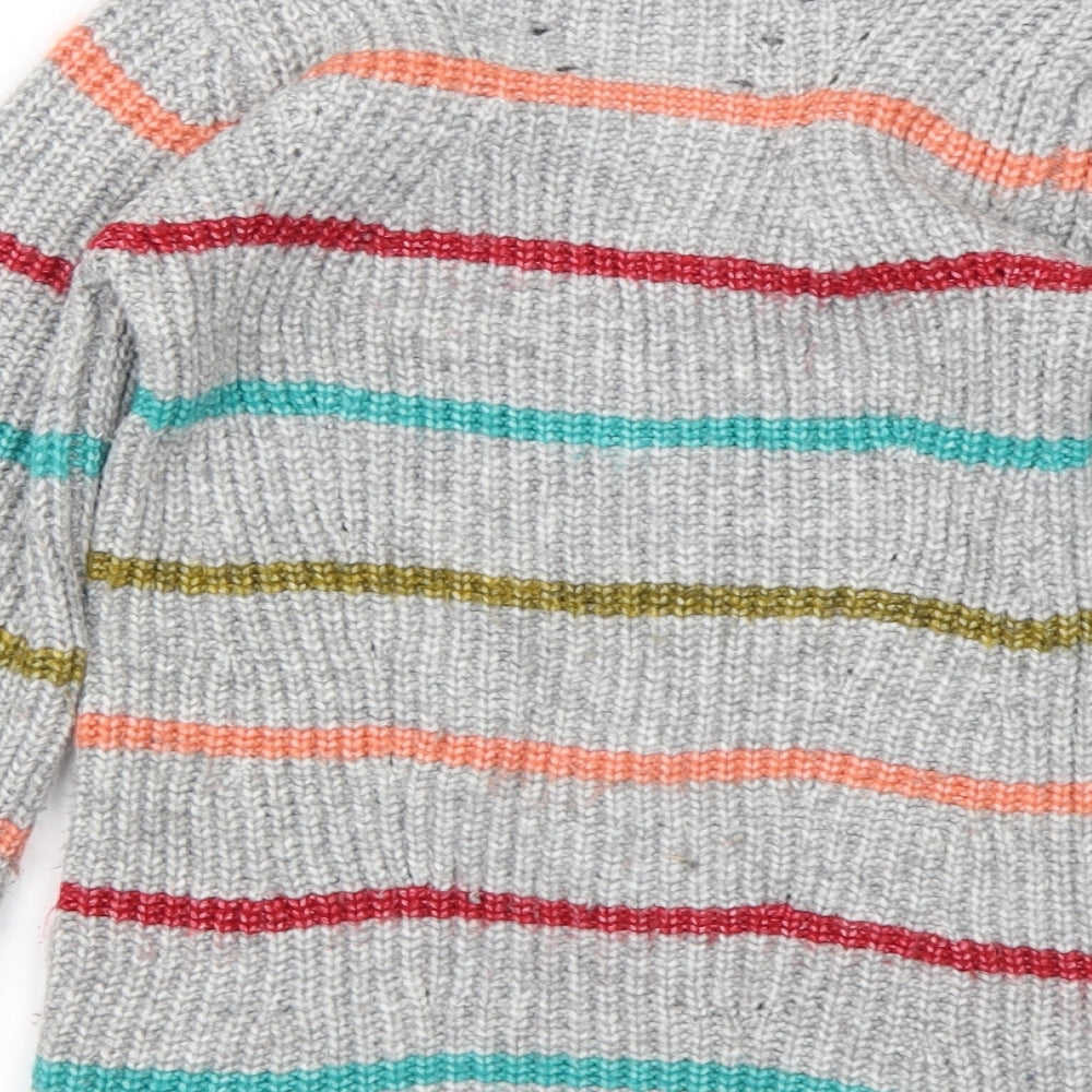 Papaya Womens Grey High Neck Striped Acrylic Pullover Jumper Size XS