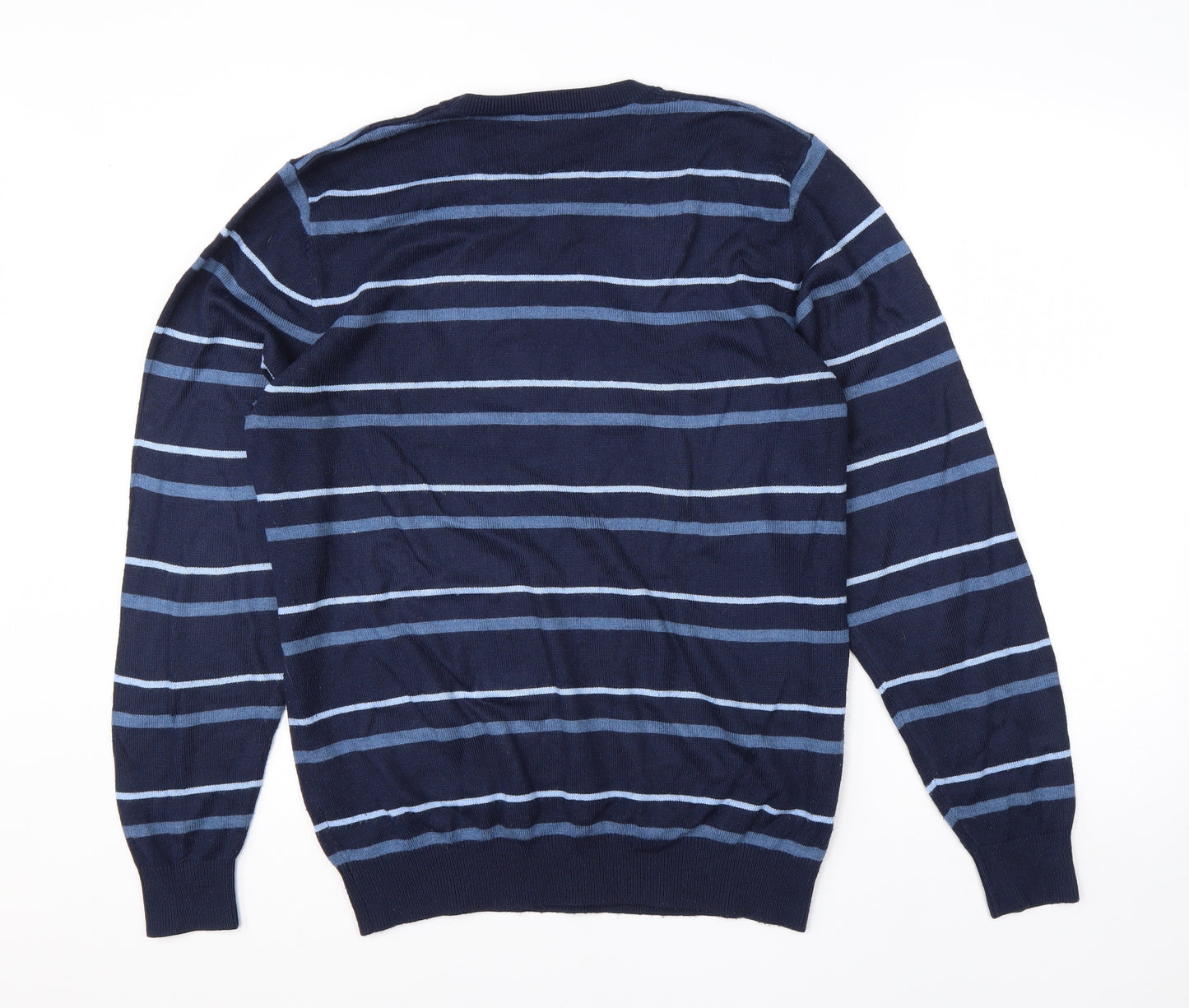 George Mens Blue Round Neck Striped Acrylic Pullover Jumper Size M