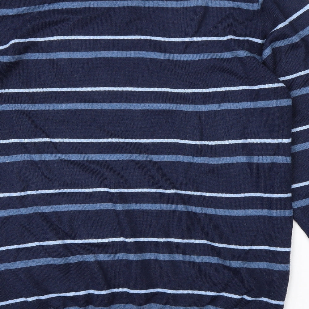George Mens Blue Round Neck Striped Acrylic Pullover Jumper Size M