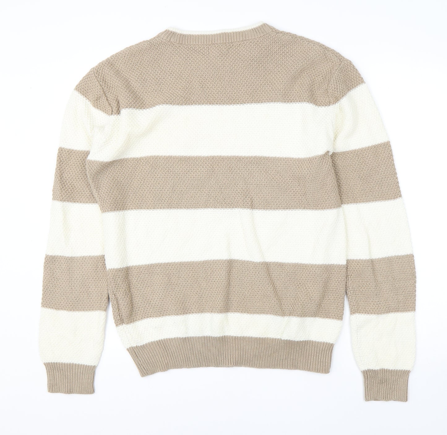 SPAO Mens Brown Round Neck Striped Acrylic Pullover Jumper Size XL