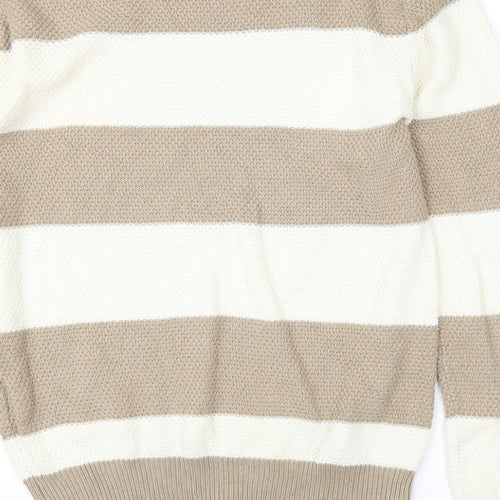 SPAO Mens Brown Round Neck Striped Acrylic Pullover Jumper Size XL