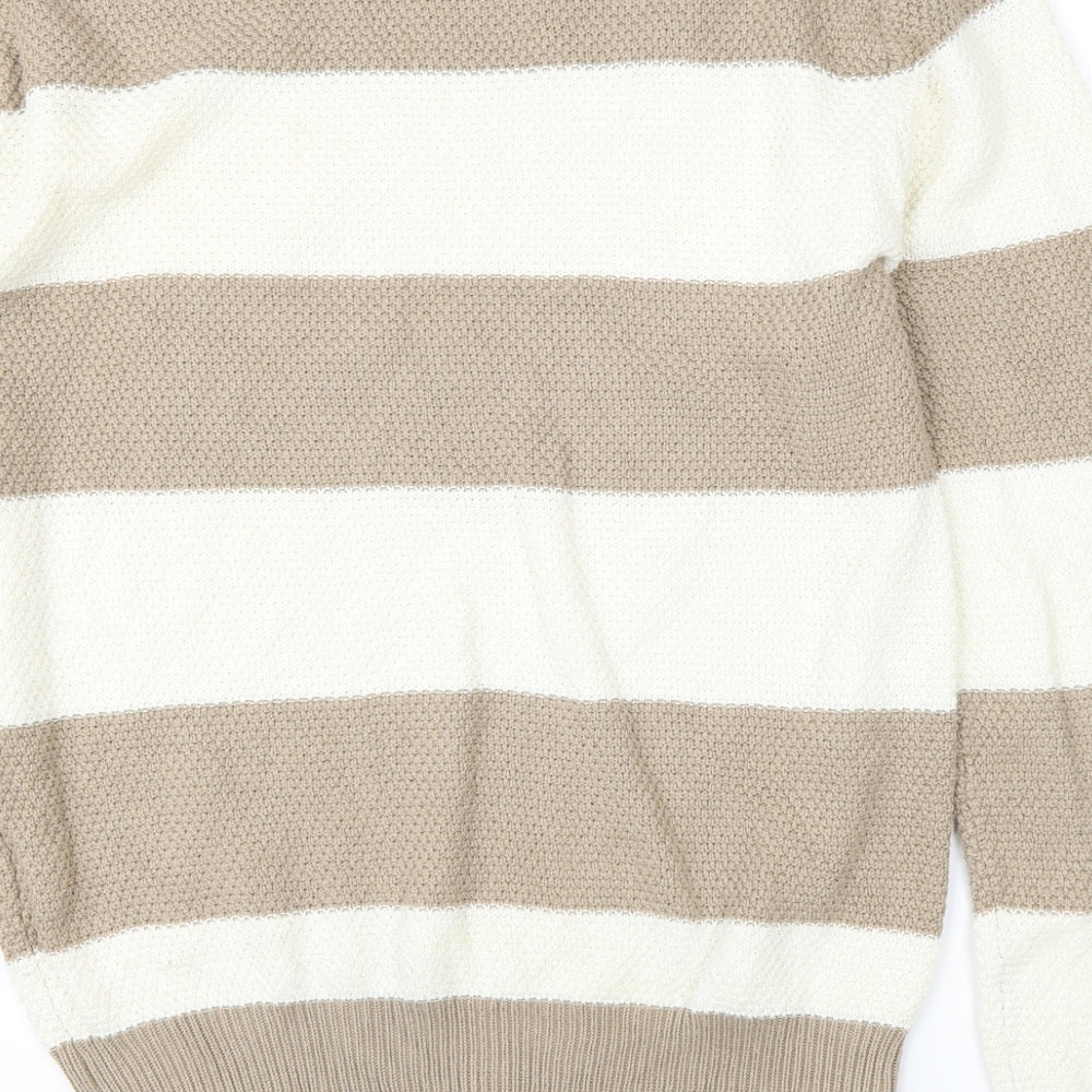 SPAO Mens Brown Round Neck Striped Acrylic Pullover Jumper Size XL